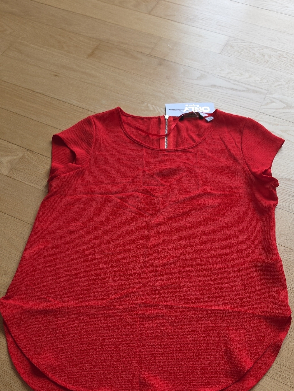 ONLY Red Textured Short Sleeve Top